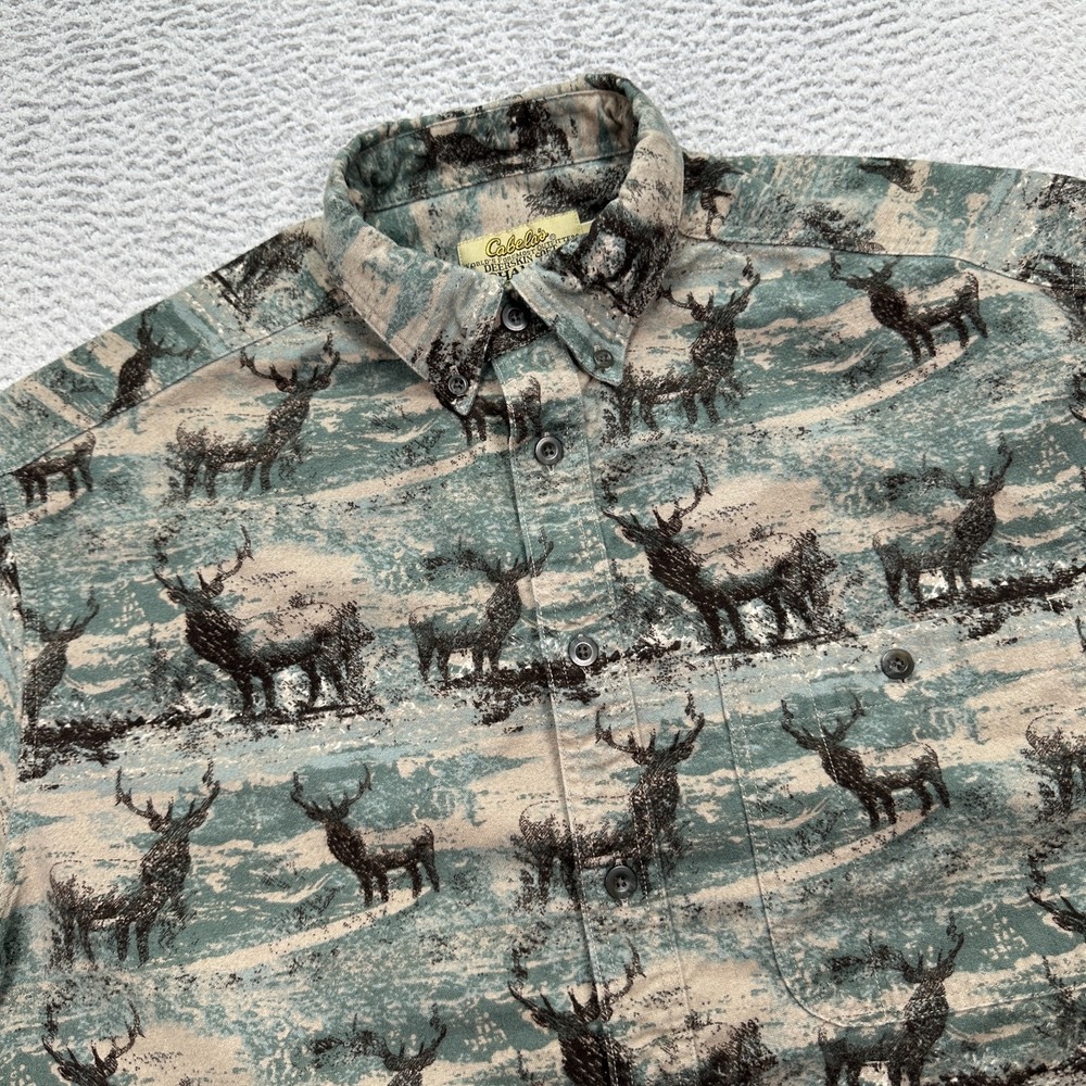 Cabela's Deerskin Soft Flannel Chamois Elk  Button Up Shirt Sz Large Western